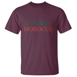 Morocco T Shirt Heartbeat Green Star Patriotic Pride Gift for Proud Moroccan TS10 Maroon Print Your Wear