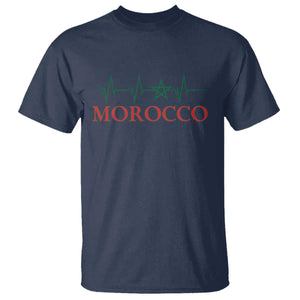 Morocco T Shirt Heartbeat Green Star Patriotic Pride Gift for Proud Moroccan TS10 Navy Print Your Wear