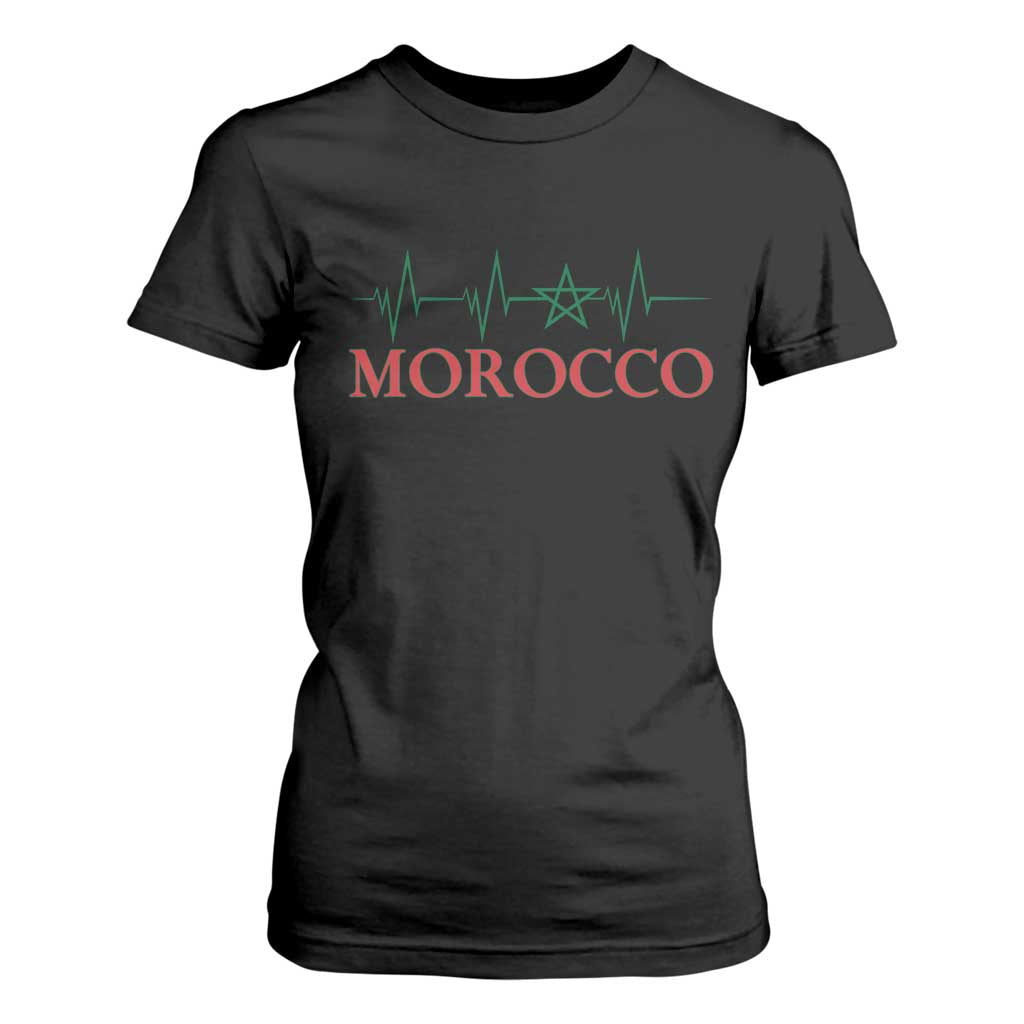 Morocco T Shirt For Women Heartbeat Green Star Patriotic Pride Gift for Proud Moroccan TS10 Black Print Your Wear