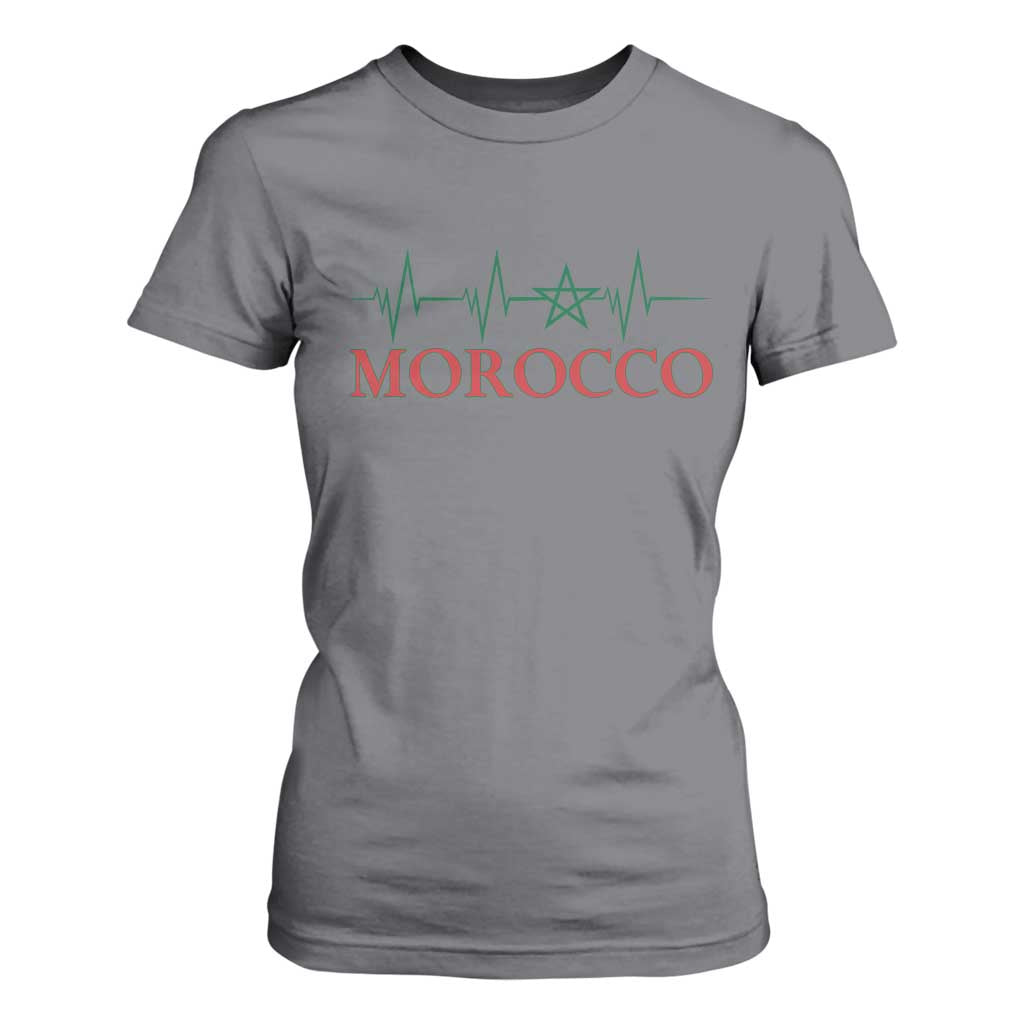 Morocco T Shirt For Women Heartbeat Green Star Patriotic Pride Gift for Proud Moroccan TS10 Charcoal Print Your Wear