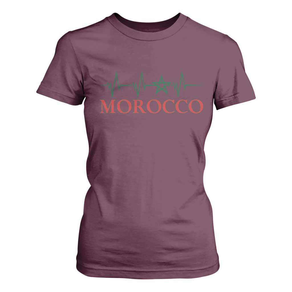 Morocco T Shirt For Women Heartbeat Green Star Patriotic Pride Gift for Proud Moroccan TS10 Maroon Print Your Wear