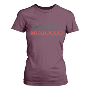 Morocco T Shirt For Women Heartbeat Green Star Patriotic Pride Gift for Proud Moroccan TS10 Maroon Print Your Wear