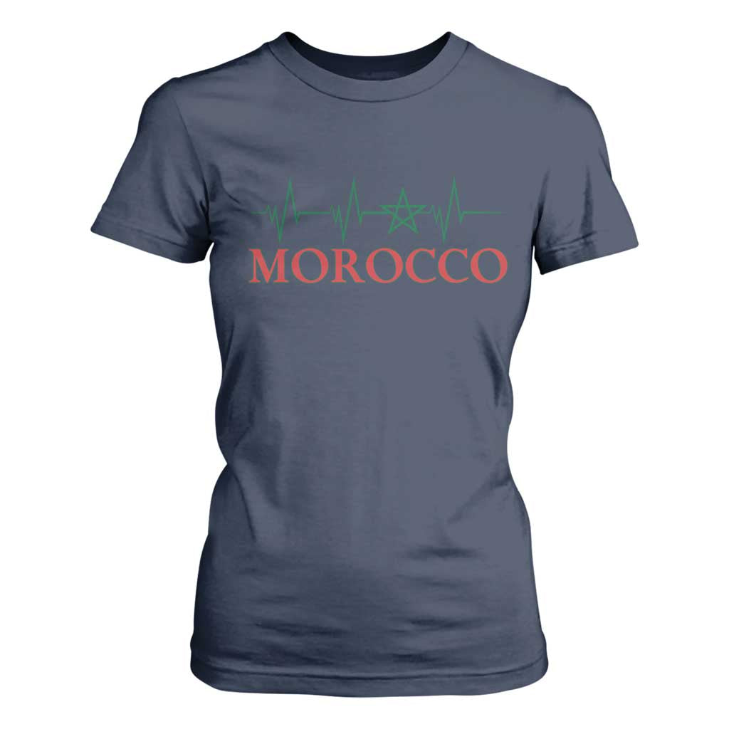 Morocco T Shirt For Women Heartbeat Green Star Patriotic Pride Gift for Proud Moroccan TS10 Navy Print Your Wear