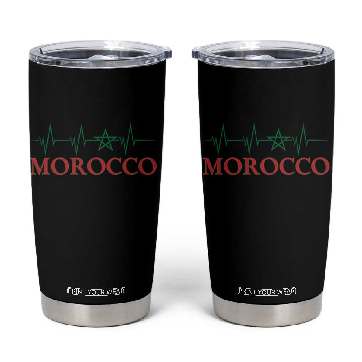 Morocco Tumbler Cup Heartbeat Green Star Patriotic Pride Gift for Proud Moroccan TS10 Black Print Your Wear