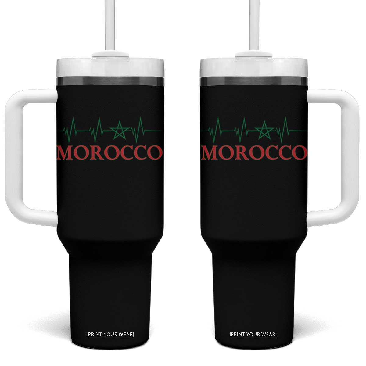 Morocco Tumbler With Handle Heartbeat Green Star Patriotic Pride Gift for Proud Moroccan TS10 One Size: 40 oz Black Print Your Wear