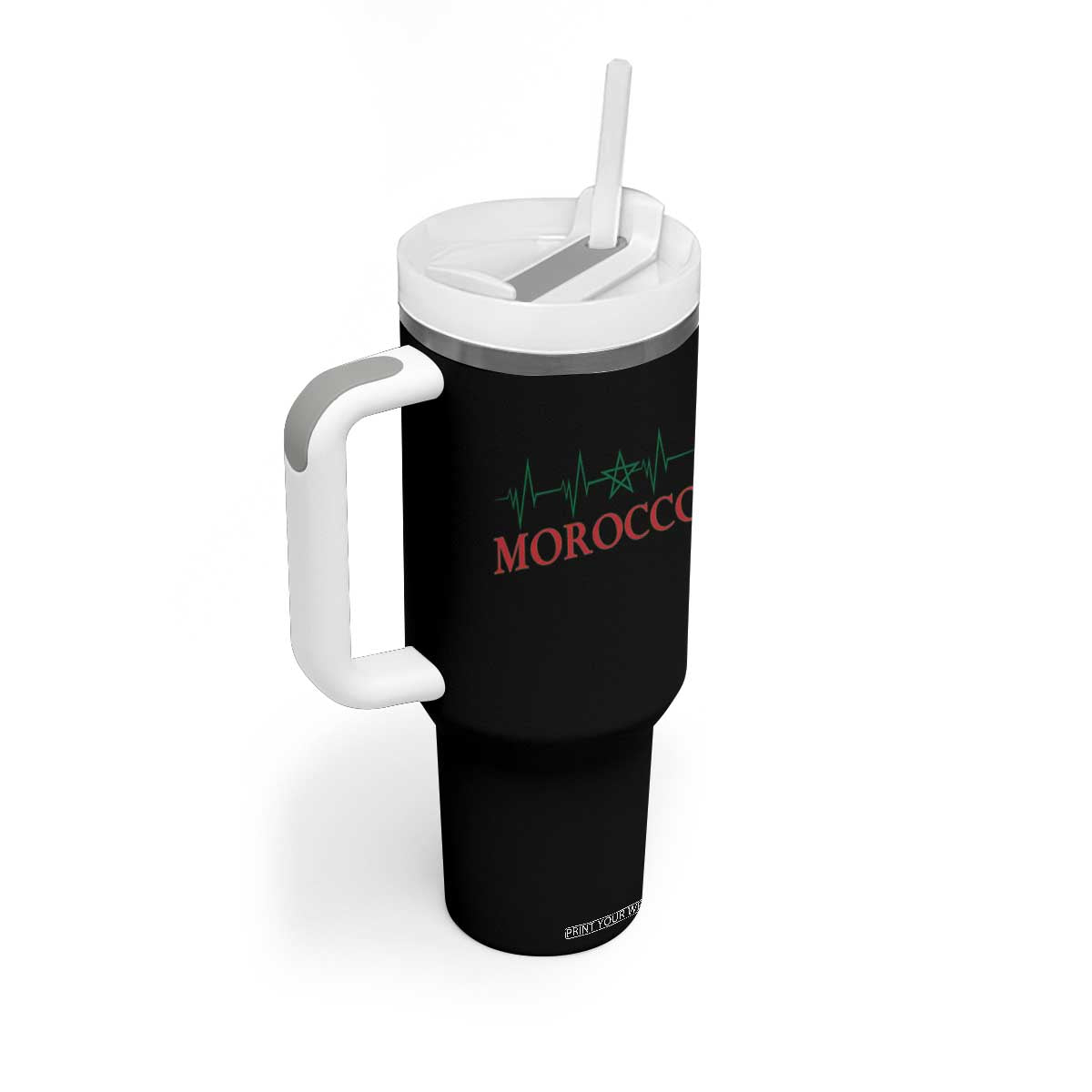 Morocco Tumbler With Handle Heartbeat Green Star Patriotic Pride Gift for Proud Moroccan TS10 Print Your Wear