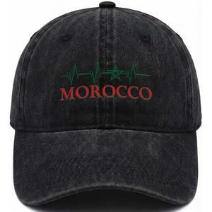 Morocco Washed Cotton Baseball Cap Heartbeat Green Star Patriotic Pride Gift for Proud Moroccan TS10 Print Your Wear