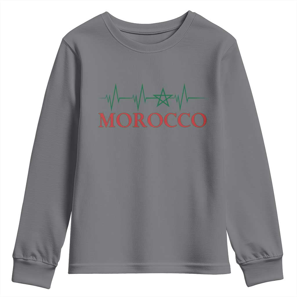 Morocco Youth Sweatshirt Heartbeat Green Star Patriotic Pride Gift for Proud Moroccan TS10 Charcoal Print Your Wear