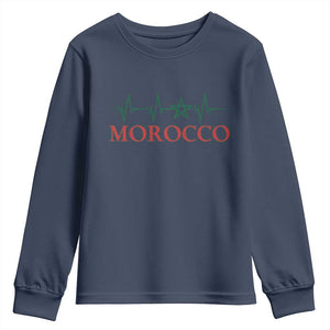 Morocco Youth Sweatshirt Heartbeat Green Star Patriotic Pride Gift for Proud Moroccan TS10 Navy Print Your Wear
