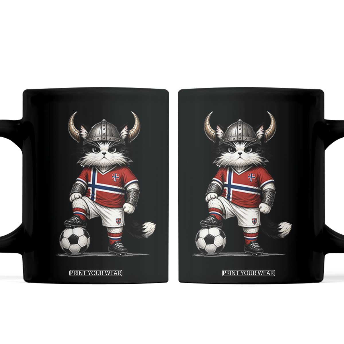 Norway Soccer Fan Coffee Mug Cute Viking Cat Norwegian Flag Nordic Football Lovers TS10 Black Print Your Wear