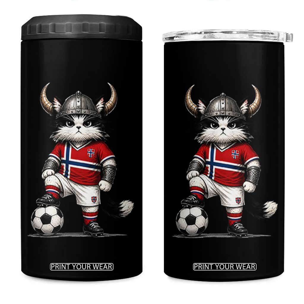 Norway Soccer Fan 4 in 1 Can Cooler Tumbler Cute Viking Cat Norwegian Flag Nordic Football Lovers TS10 One Size: 16 oz Black Print Your Wear