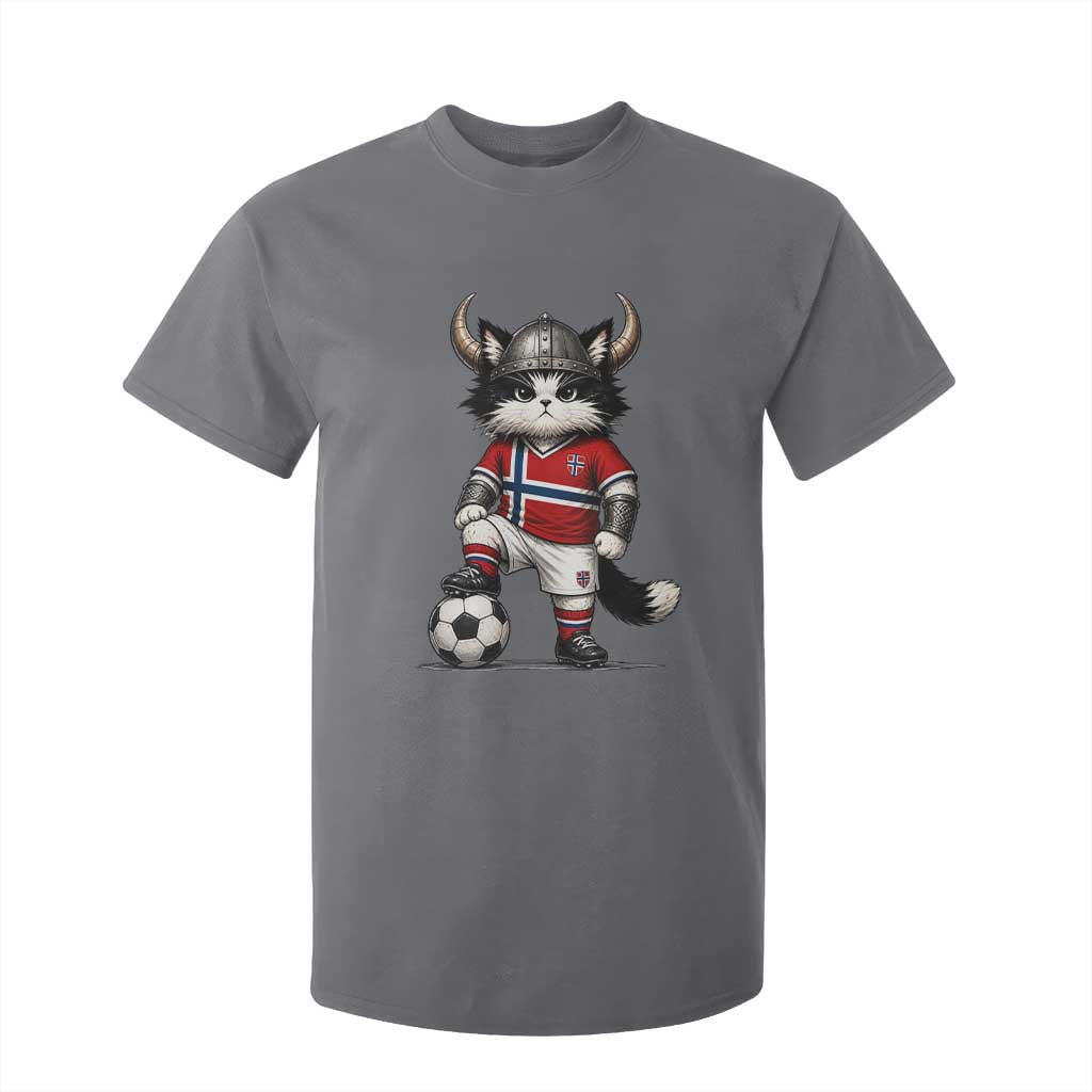Norway Soccer Fan T Shirt For Kid Cute Viking Cat Norwegian Flag Nordic Football Lovers TS10 Charcoal Print Your Wear
