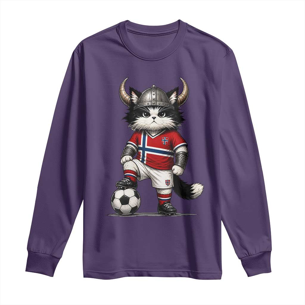 Norway Soccer Fan Long Sleeve Shirt Cute Viking Cat Norwegian Flag Nordic Football Lovers TS10 Purple Print Your Wear