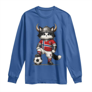 Norway Soccer Fan Long Sleeve Shirt Cute Viking Cat Norwegian Flag Nordic Football Lovers TS10 Royal Blue Print Your Wear