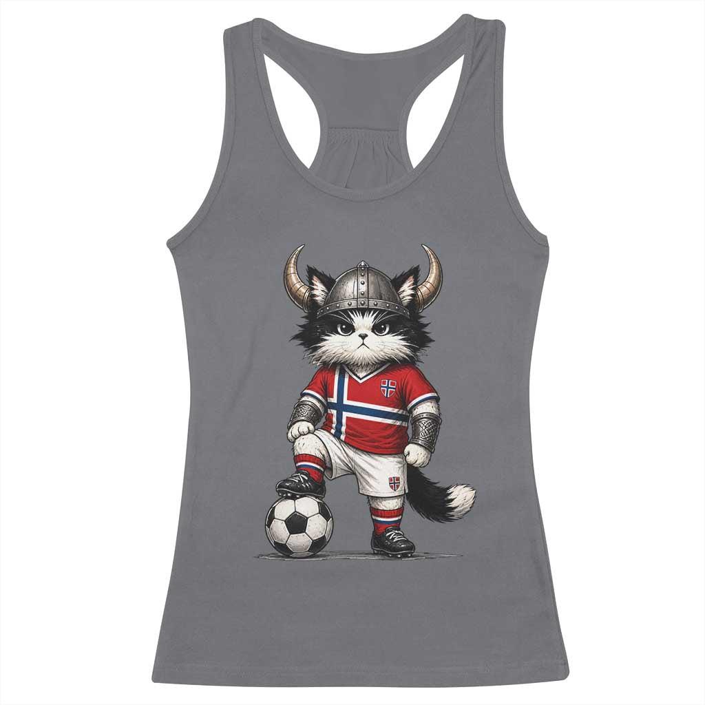 Norway Soccer Fan Racerback Tank Top Cute Viking Cat Norwegian Flag Nordic Football Lovers TS10 Charcoal Print Your Wear