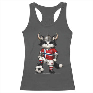 Norway Soccer Fan Racerback Tank Top Cute Viking Cat Norwegian Flag Nordic Football Lovers TS10 Dark Heather Print Your Wear