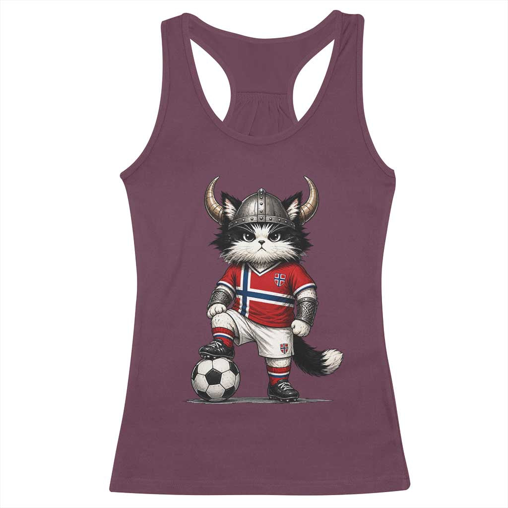Norway Soccer Fan Racerback Tank Top Cute Viking Cat Norwegian Flag Nordic Football Lovers TS10 Maroon Print Your Wear