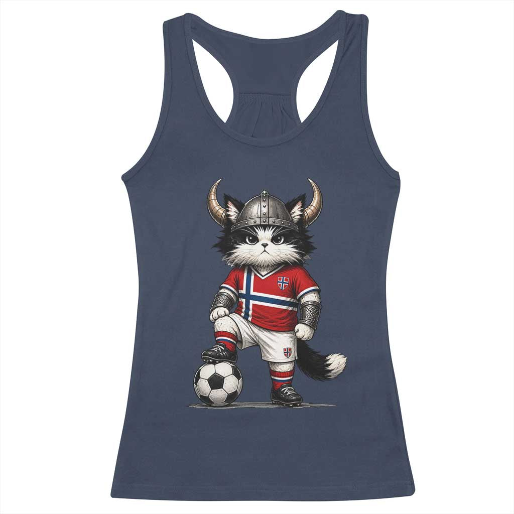 Norway Soccer Fan Racerback Tank Top Cute Viking Cat Norwegian Flag Nordic Football Lovers TS10 Navy Print Your Wear