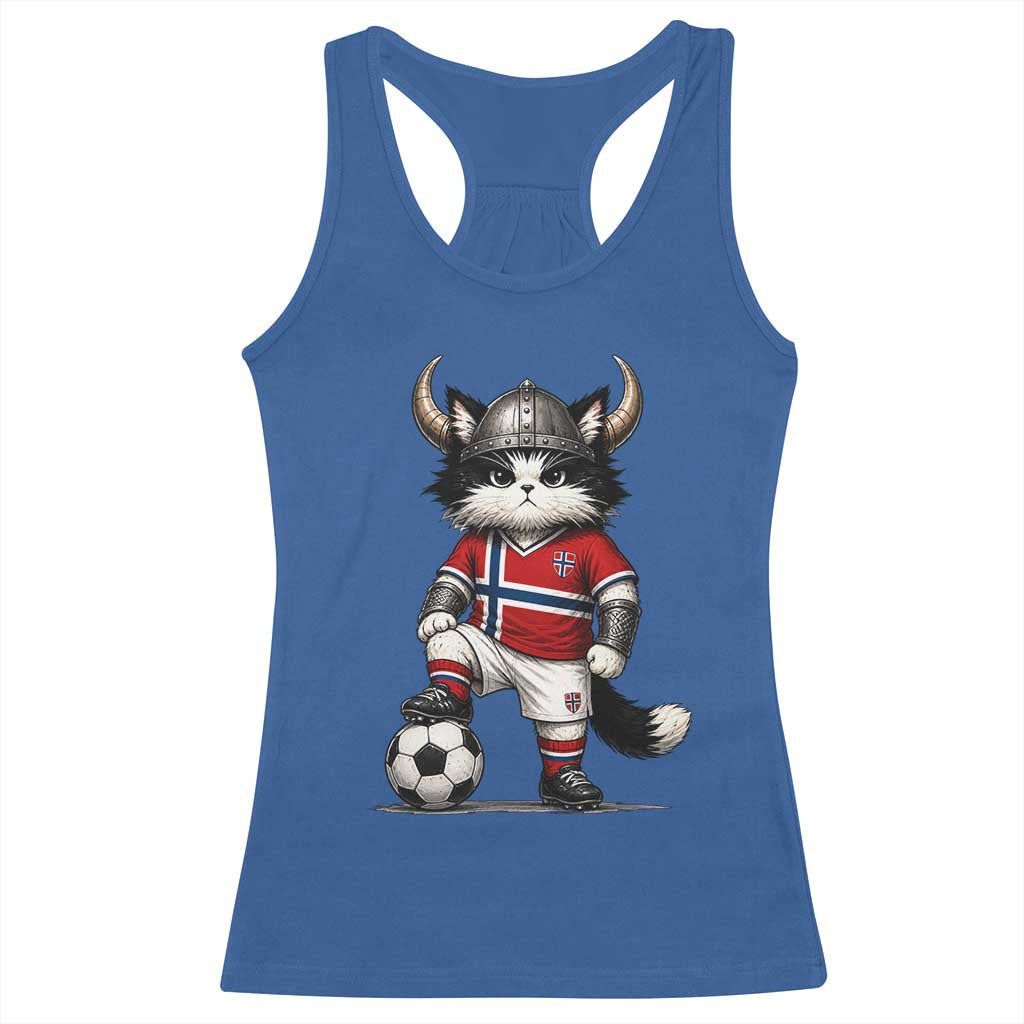 Norway Soccer Fan Racerback Tank Top Cute Viking Cat Norwegian Flag Nordic Football Lovers TS10 Royal Blue Print Your Wear