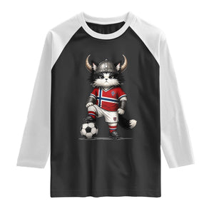 Norway Soccer Fan Raglan Shirt Cute Viking Cat Norwegian Flag Nordic Football Lovers TS10 Black White Print Your Wear