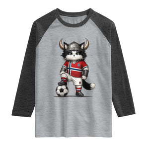Norway Soccer Fan Raglan Shirt Cute Viking Cat Norwegian Flag Nordic Football Lovers TS10 Heather Gray Heather Charcoal Print Your Wear