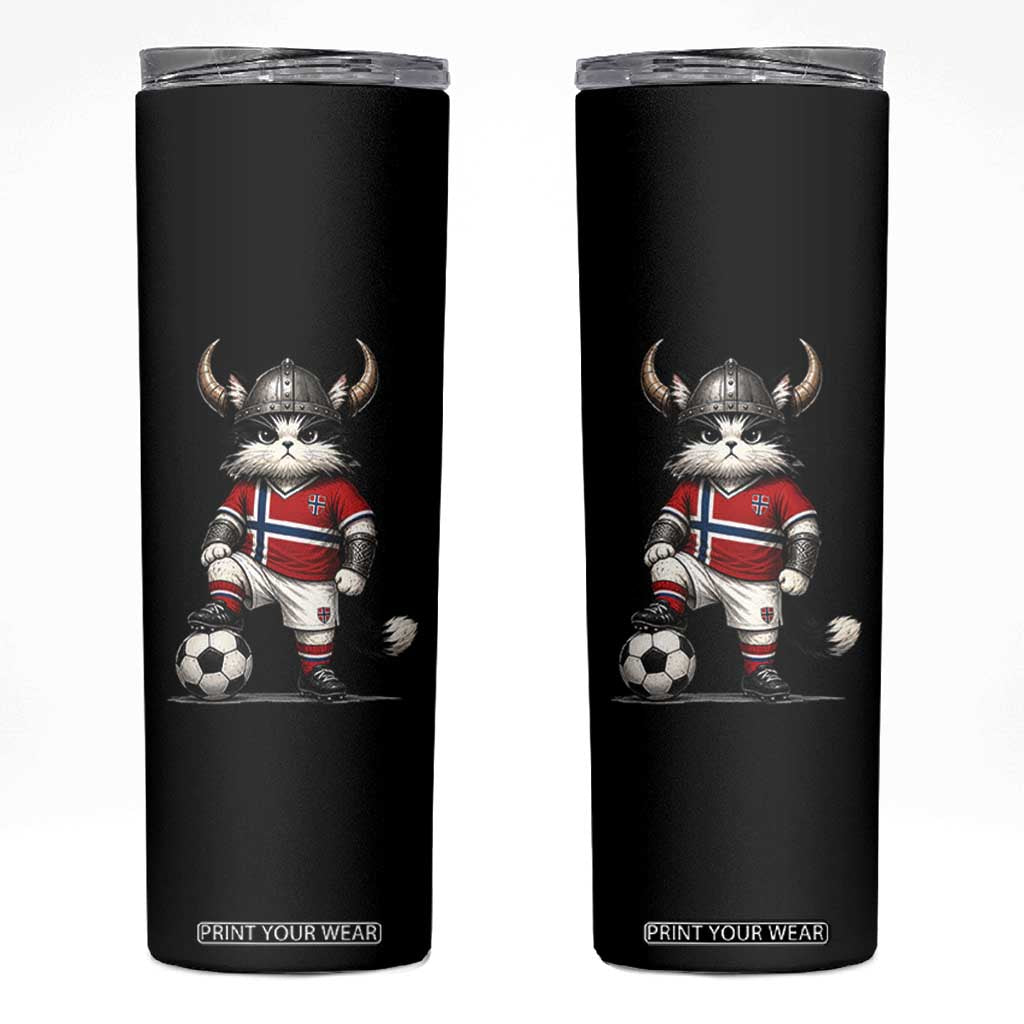 Norway Soccer Fan Skinny Tumbler Cute Viking Cat Norwegian Flag Nordic Football Lovers TS10 Black Print Your Wear