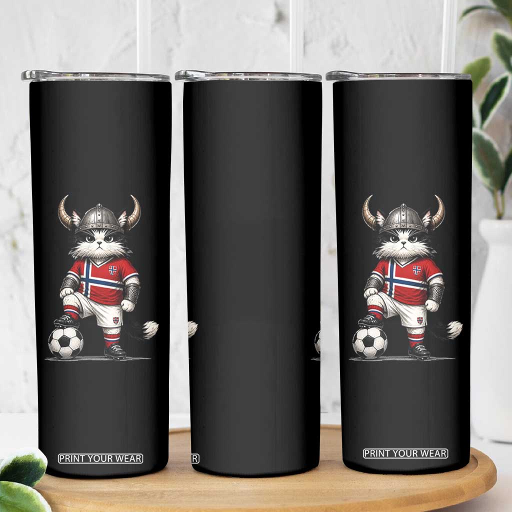 Norway Soccer Fan Skinny Tumbler Cute Viking Cat Norwegian Flag Nordic Football Lovers TS10 Print Your Wear
