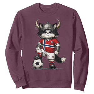 Norway Soccer Fan Sweatshirt Cute Viking Cat Norwegian Flag Nordic Football Lovers TS10 Maroon Print Your Wear