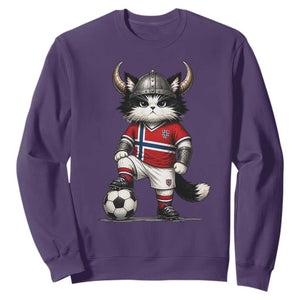 Norway Soccer Fan Sweatshirt Cute Viking Cat Norwegian Flag Nordic Football Lovers TS10 Purple Print Your Wear