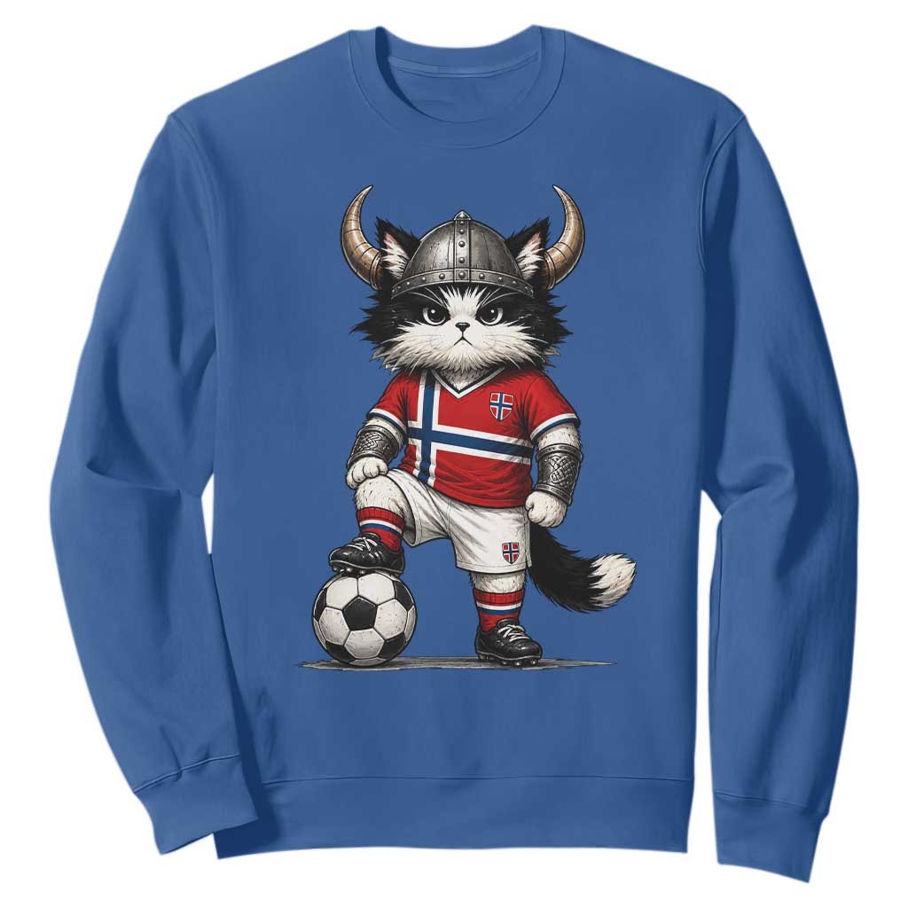 Norway Soccer Fan Sweatshirt Cute Viking Cat Norwegian Flag Nordic Football Lovers TS10 Royal Blue Print Your Wear
