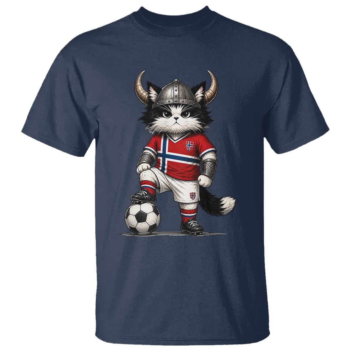 Norway Soccer Fan T Shirt Cute Viking Cat Norwegian Flag Nordic Football Lovers TS10 Navy Print Your Wear