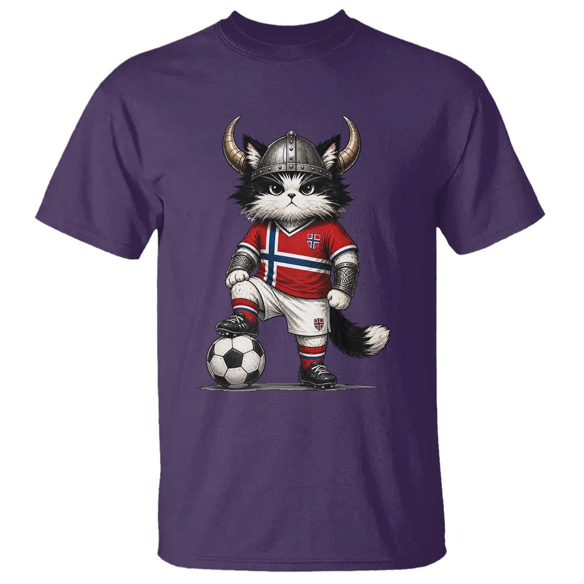 Norway Soccer Fan T Shirt Cute Viking Cat Norwegian Flag Nordic Football Lovers TS10 Purple Print Your Wear