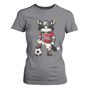 Norway Soccer Fan T Shirt For Women Cute Viking Cat Norwegian Flag Nordic Football Lovers TS10 Charcoal Print Your Wear