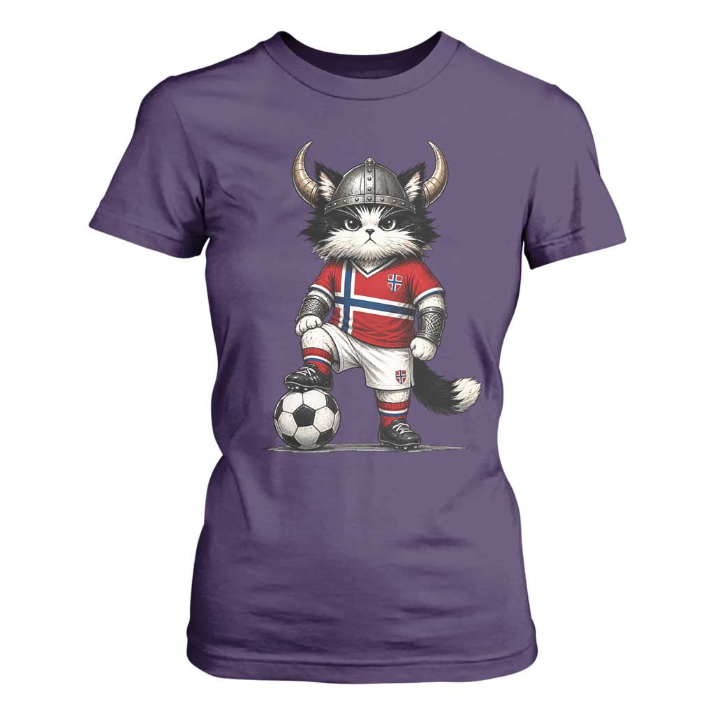 Norway Soccer Fan T Shirt For Women Cute Viking Cat Norwegian Flag Nordic Football Lovers TS10 Purple Print Your Wear