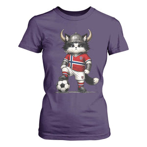 Norway Soccer Fan T Shirt For Women Cute Viking Cat Norwegian Flag Nordic Football Lovers TS10 Purple Print Your Wear