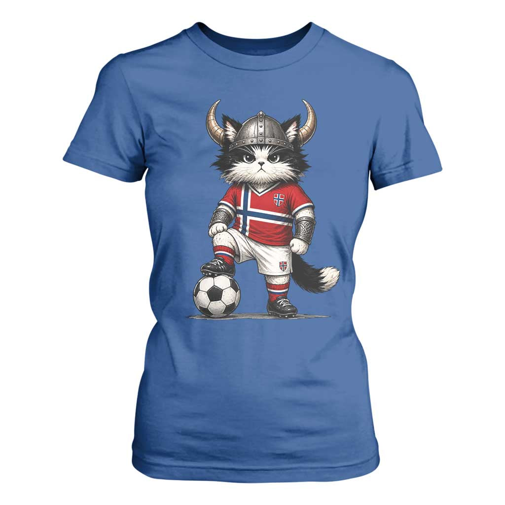 Norway Soccer Fan T Shirt For Women Cute Viking Cat Norwegian Flag Nordic Football Lovers TS10 Royal Blue Print Your Wear