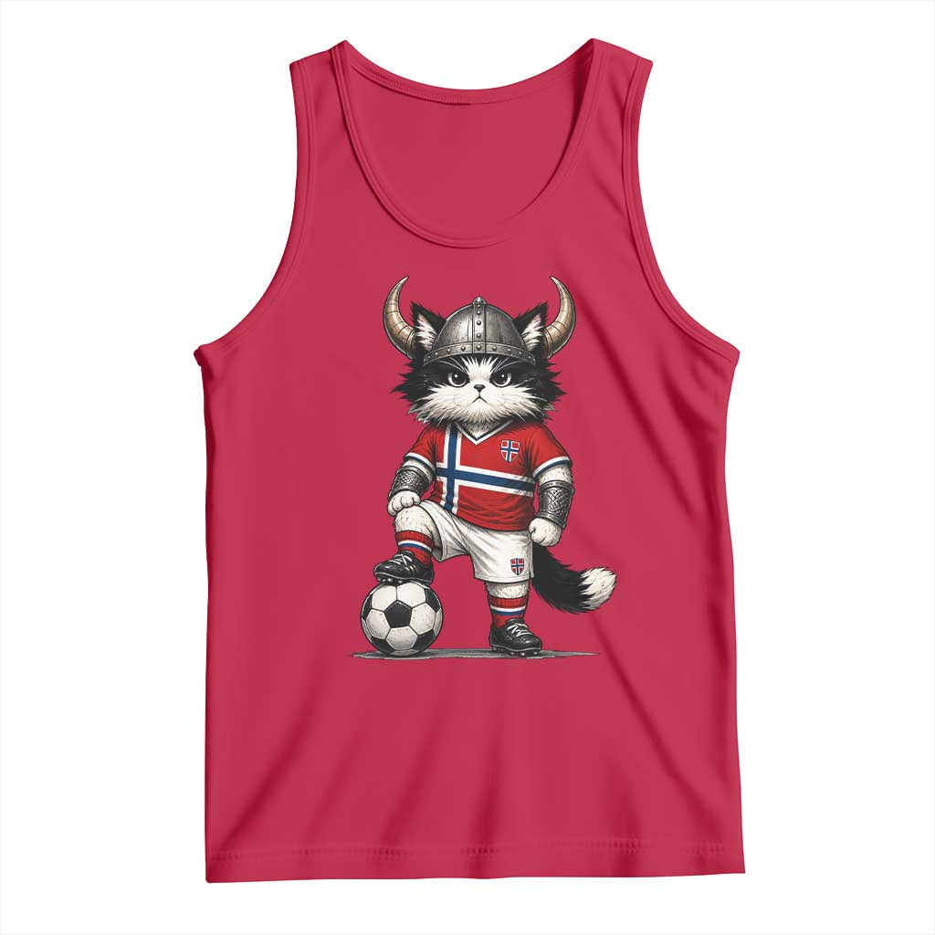 Norway Soccer Fan Tank Top Cute Viking Cat Norwegian Flag Nordic Football Lovers TS10 Red Print Your Wear