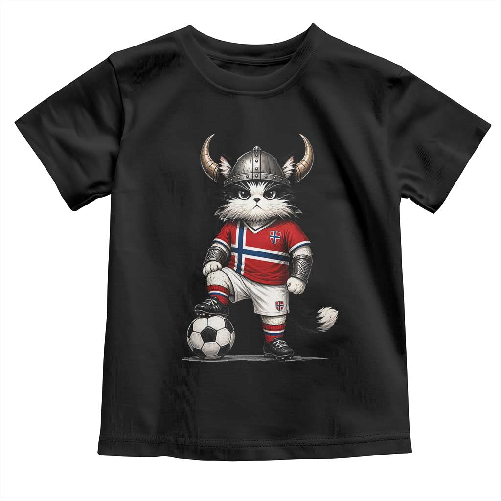 Norway Soccer Fan Toddler T Shirt Cute Viking Cat Norwegian Flag Nordic Football Lovers TS10 Black Print Your Wear