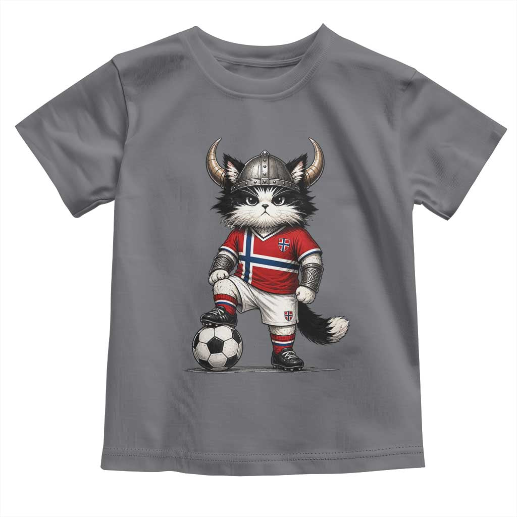 Norway Soccer Fan Toddler T Shirt Cute Viking Cat Norwegian Flag Nordic Football Lovers TS10 Charcoal Print Your Wear
