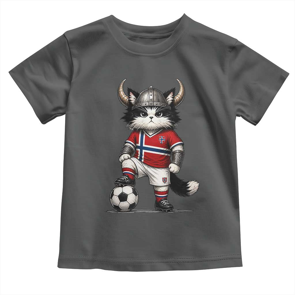 Norway Soccer Fan Toddler T Shirt Cute Viking Cat Norwegian Flag Nordic Football Lovers TS10 Dark Heather Print Your Wear