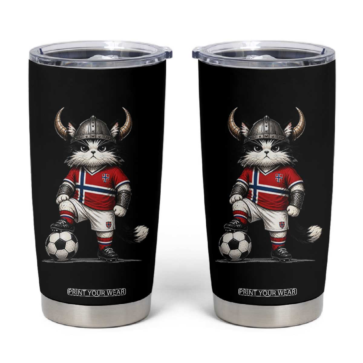 Norway Soccer Fan Tumbler Cup Cute Viking Cat Norwegian Flag Nordic Football Lovers TS10 Black Print Your Wear
