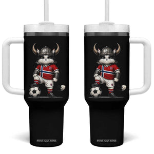Norway Soccer Fan Tumbler With Handle Cute Viking Cat Norwegian Flag Nordic Football Lovers TS10 One Size: 40 oz Black Print Your Wear