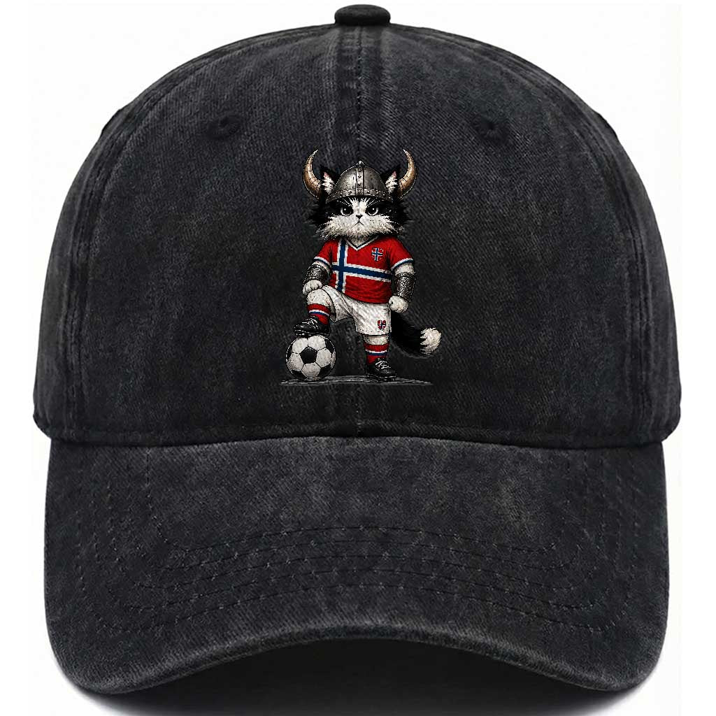Norway Soccer Fan Washed Cotton Baseball Cap Cute Viking Cat Norwegian Flag Nordic Football Lovers TS10 Print Your Wear
