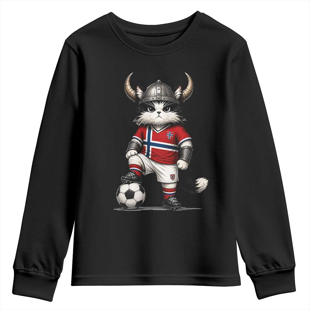 Norway Soccer Fan Youth Sweatshirt Cute Viking Cat Norwegian Flag Nordic Football Lovers TS10 Black Print Your Wear
