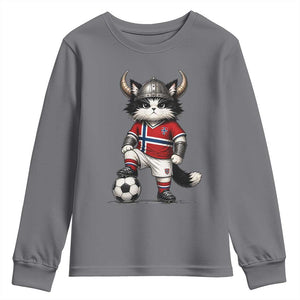 Norway Soccer Fan Youth Sweatshirt Cute Viking Cat Norwegian Flag Nordic Football Lovers TS10 Charcoal Print Your Wear