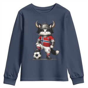 Norway Soccer Fan Youth Sweatshirt Cute Viking Cat Norwegian Flag Nordic Football Lovers TS10 Navy Print Your Wear