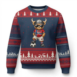 Norway Soccer Fan Ugly Christmas Sweater Cool Viking Bear Nordic Football Norwegian Flag TS10 Navy Red Print Your Wear