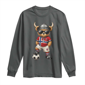 Norway Soccer Fan Long Sleeve Shirt Cool Viking Bear Nordic Football Norwegian Flag TS10 Dark Heather Print Your Wear