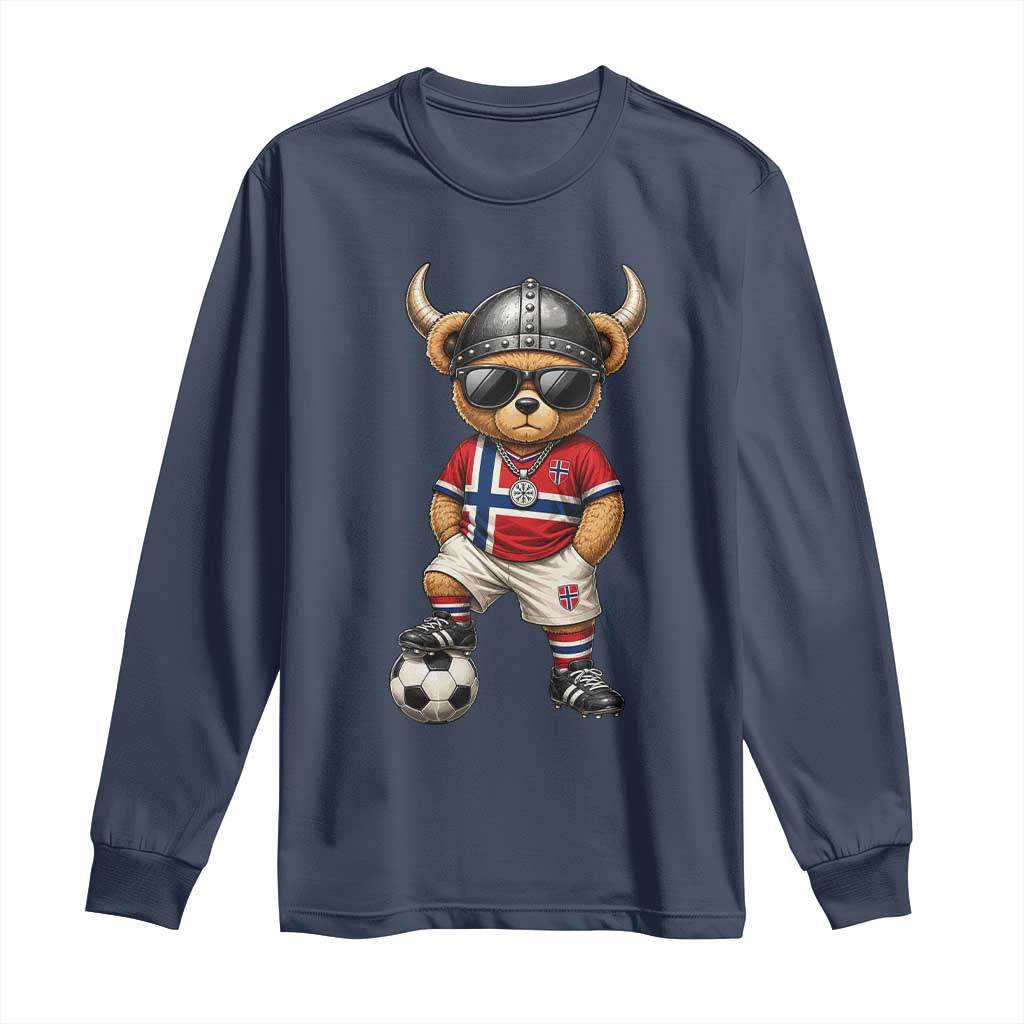 Norway Soccer Fan Long Sleeve Shirt Cool Viking Bear Nordic Football Norwegian Flag TS10 Navy Print Your Wear