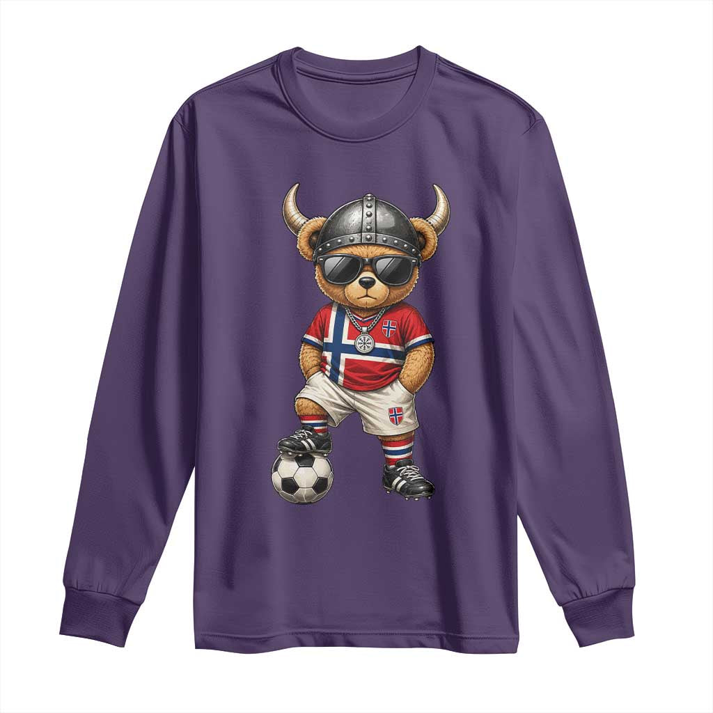 Norway Soccer Fan Long Sleeve Shirt Cool Viking Bear Nordic Football Norwegian Flag TS10 Purple Print Your Wear
